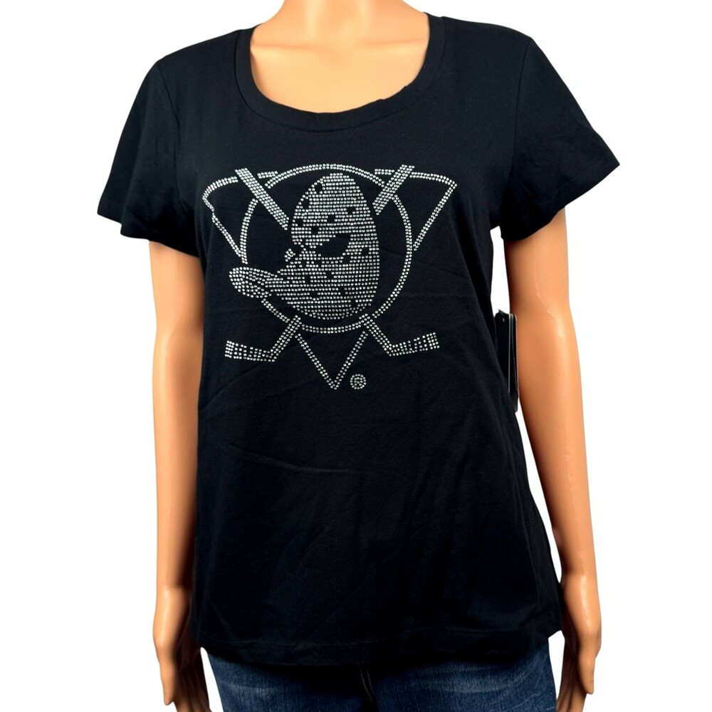 Anaheim Ducks Womens Medium Bling Black T-Shirt Touch Alyssa Milano NHL New